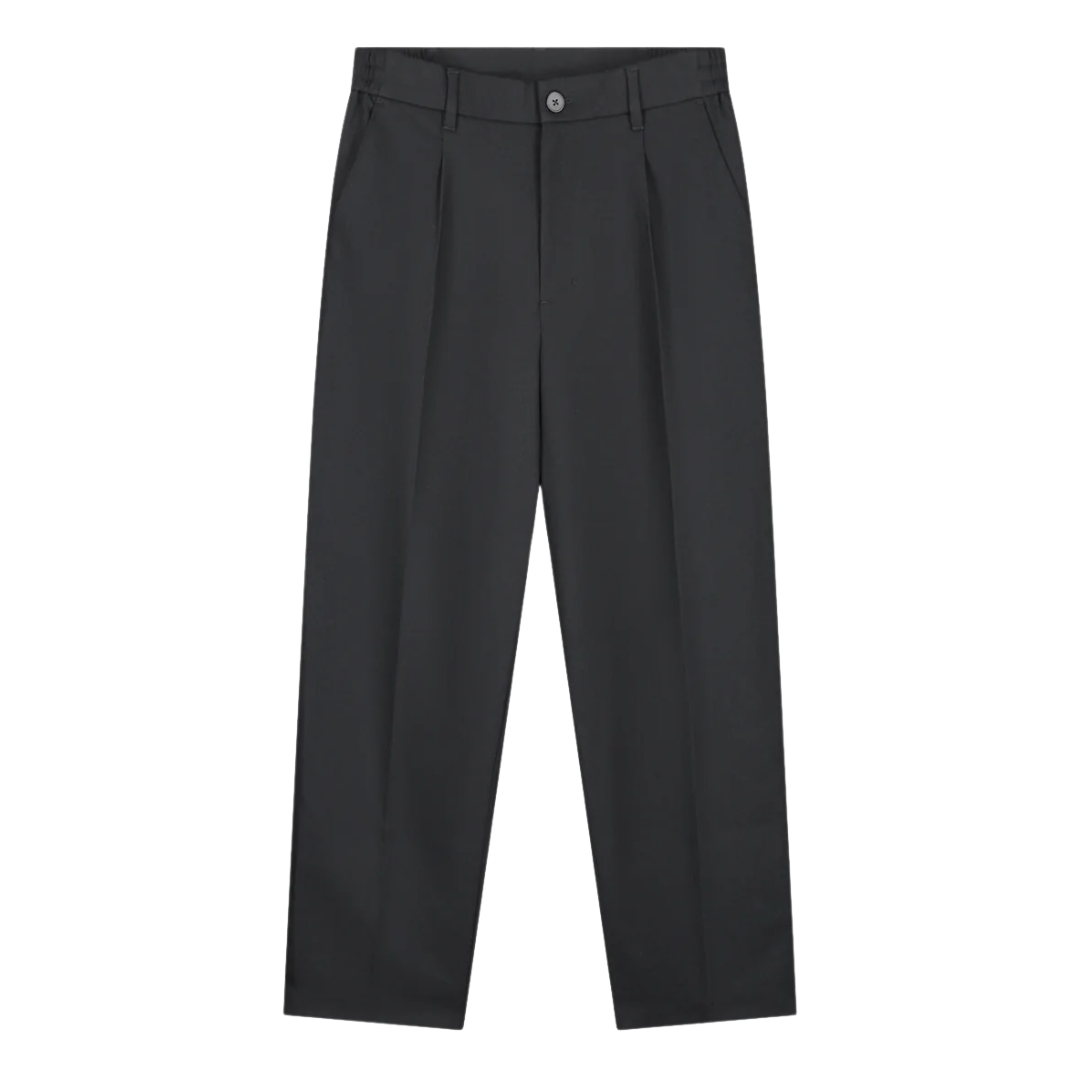 Regular Twill Pleated Pant - Charcoal
