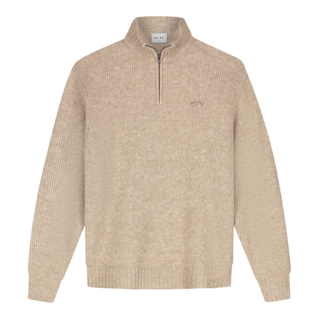 Signature Knitted Zip Mock - Hemp