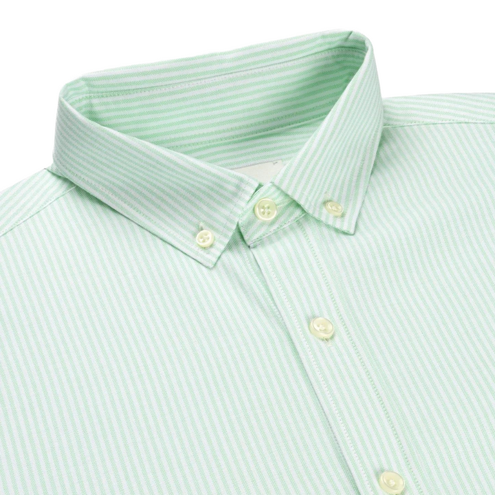 Organic Cotton Oxford Shirt - Light Green Stripes