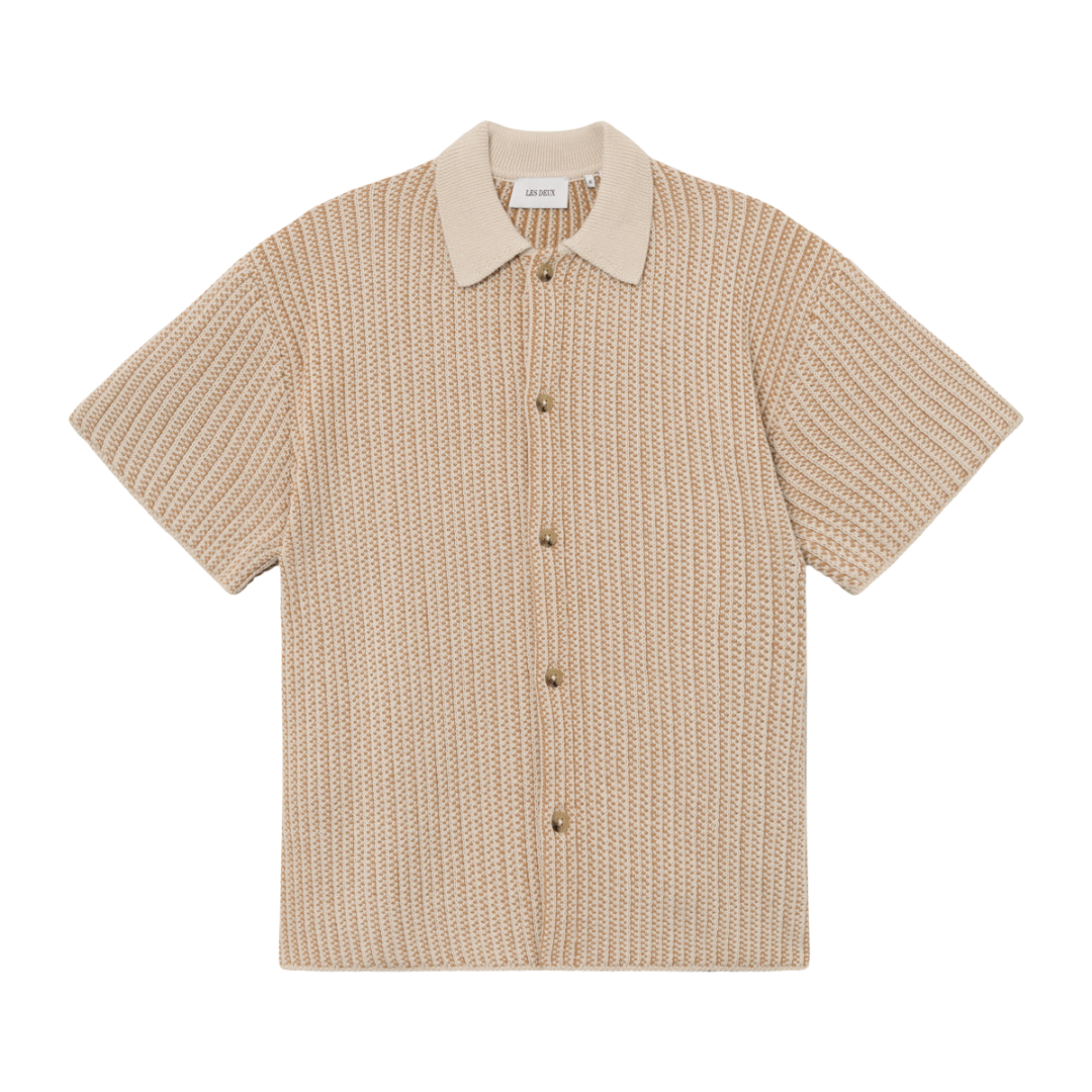 Easton Knitted SS Shirt - Camel/Ivory