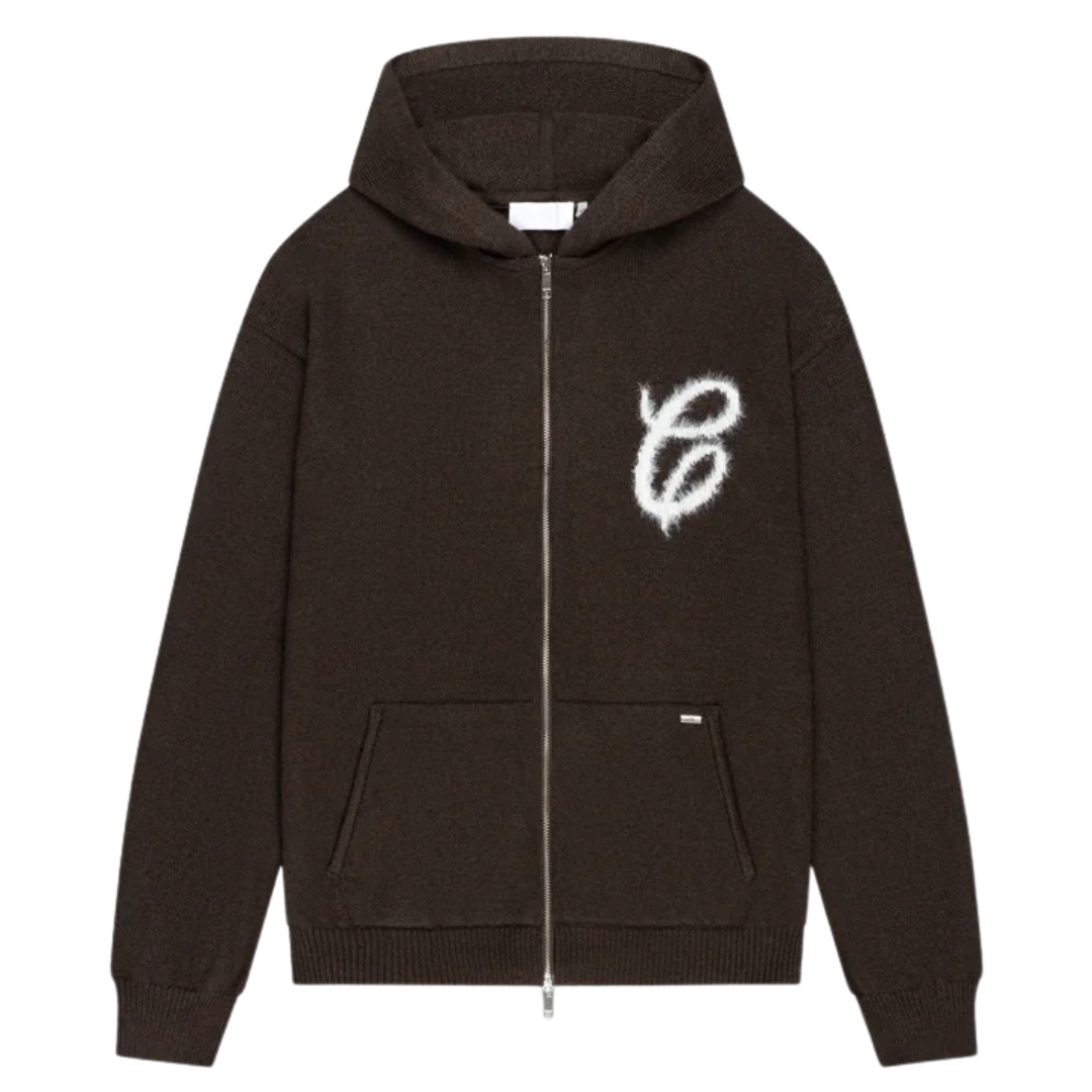 Fluffy Essence Knit Zip-Hoodie - Brown