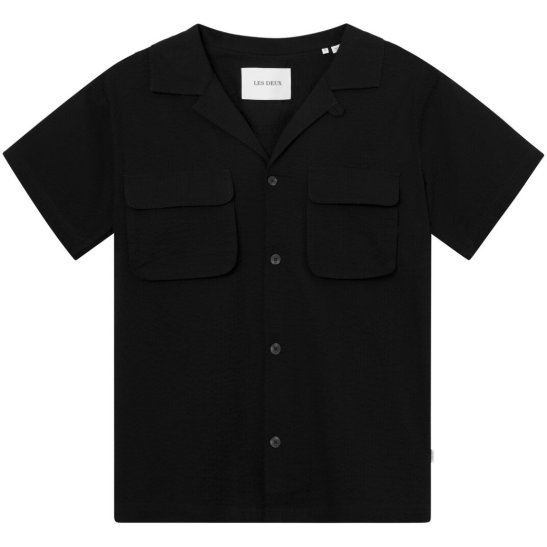 Osmund Seersucker SS Shirt - Black