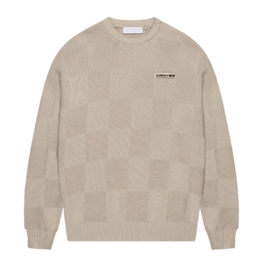 Checkerboard Knit Sweater - Grey