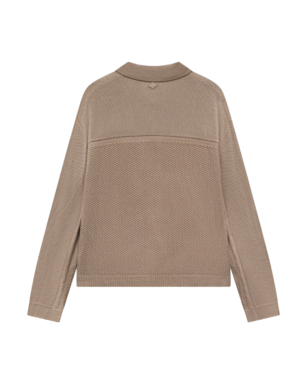 Contrast Knit Crochet  Long Sleeve Shirt - Brown