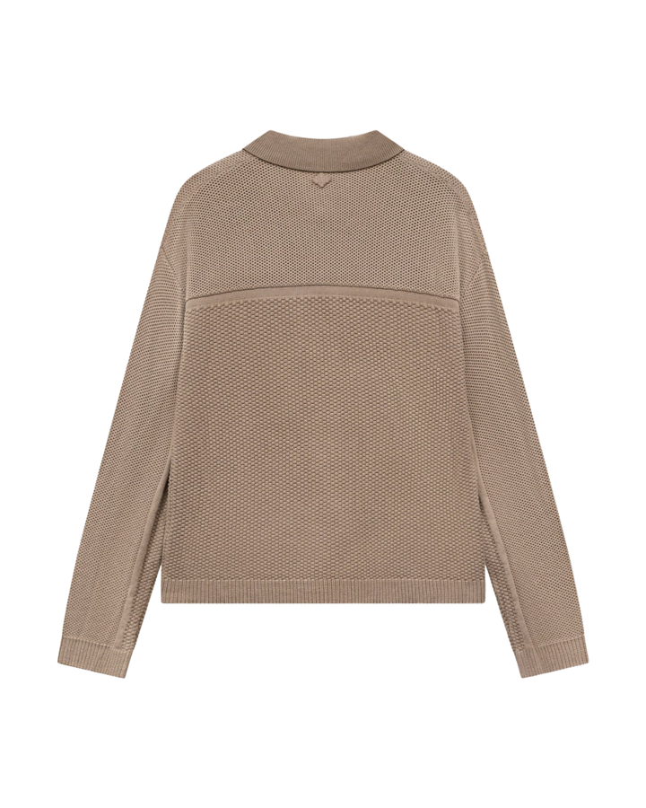 Contrast Knit Crochet  Long Sleeve Shirt - Brown