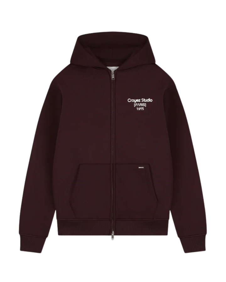 Studio Damaged Zip Hoodie - Raisin Red