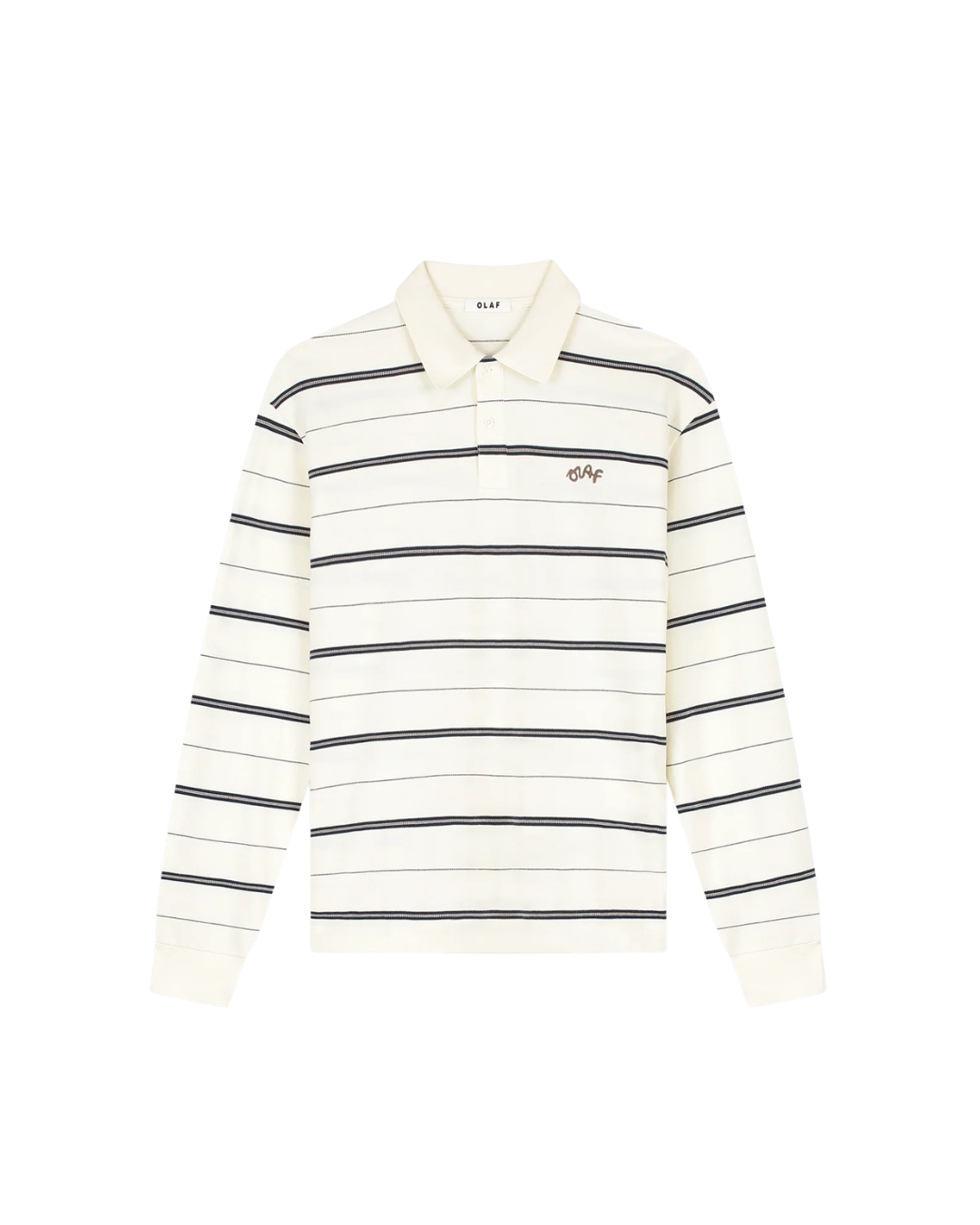 Striped Signature LS Polo - Off White Navy Stripe