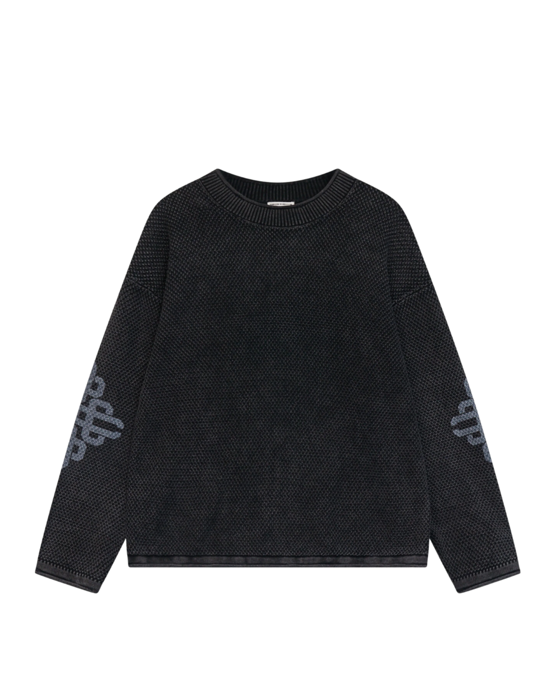 Washed Emblem Knit Crew - Black