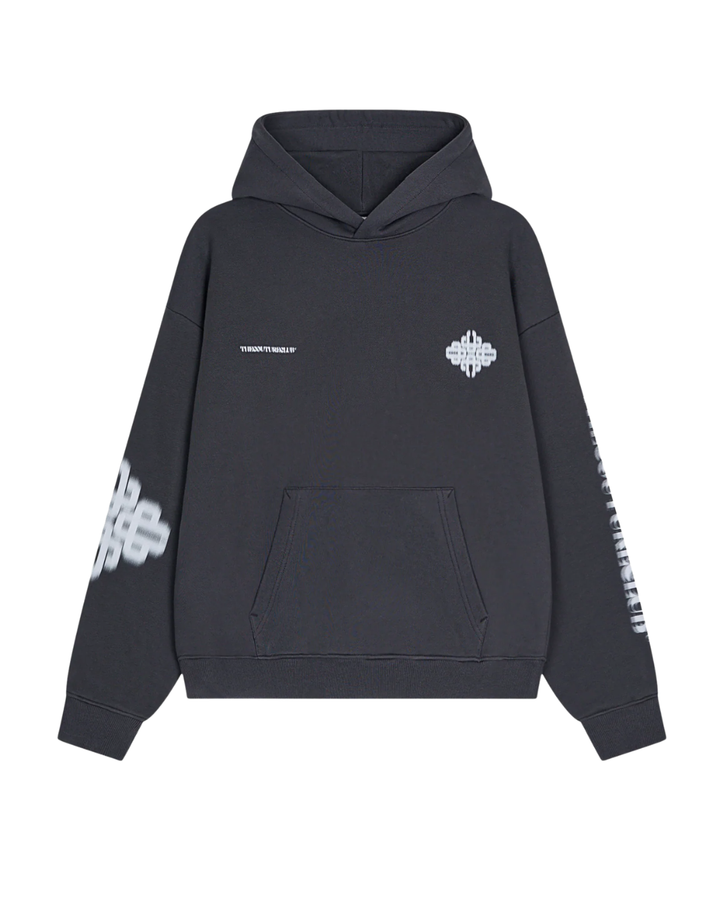 Motion Blurred Emblem Hoodie - Charcoal