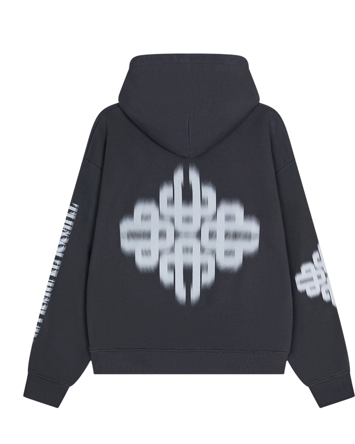 Motion Blurred Emblem Hoodie - Charcoal