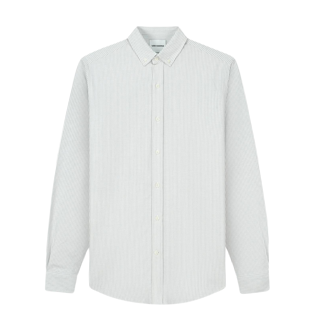 Organic Cotton Oxford Shirt - Light Grey Stripes