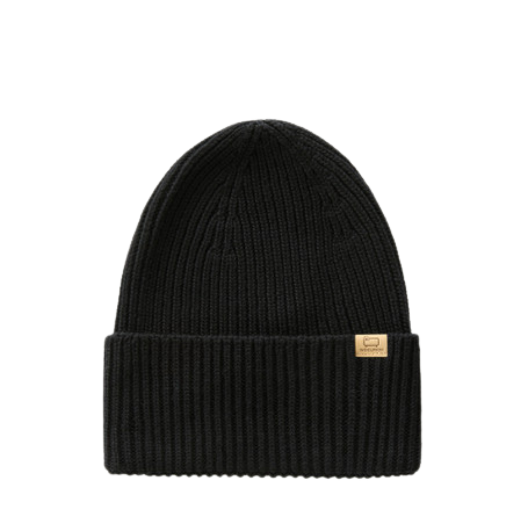 Merino Wool Ribbed Beanie - Black