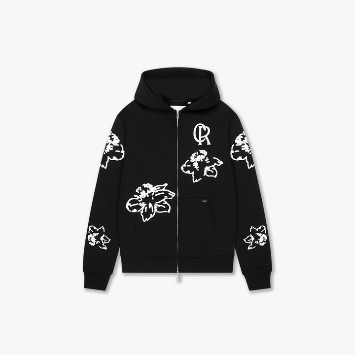Flower Zip Hoodie - Black