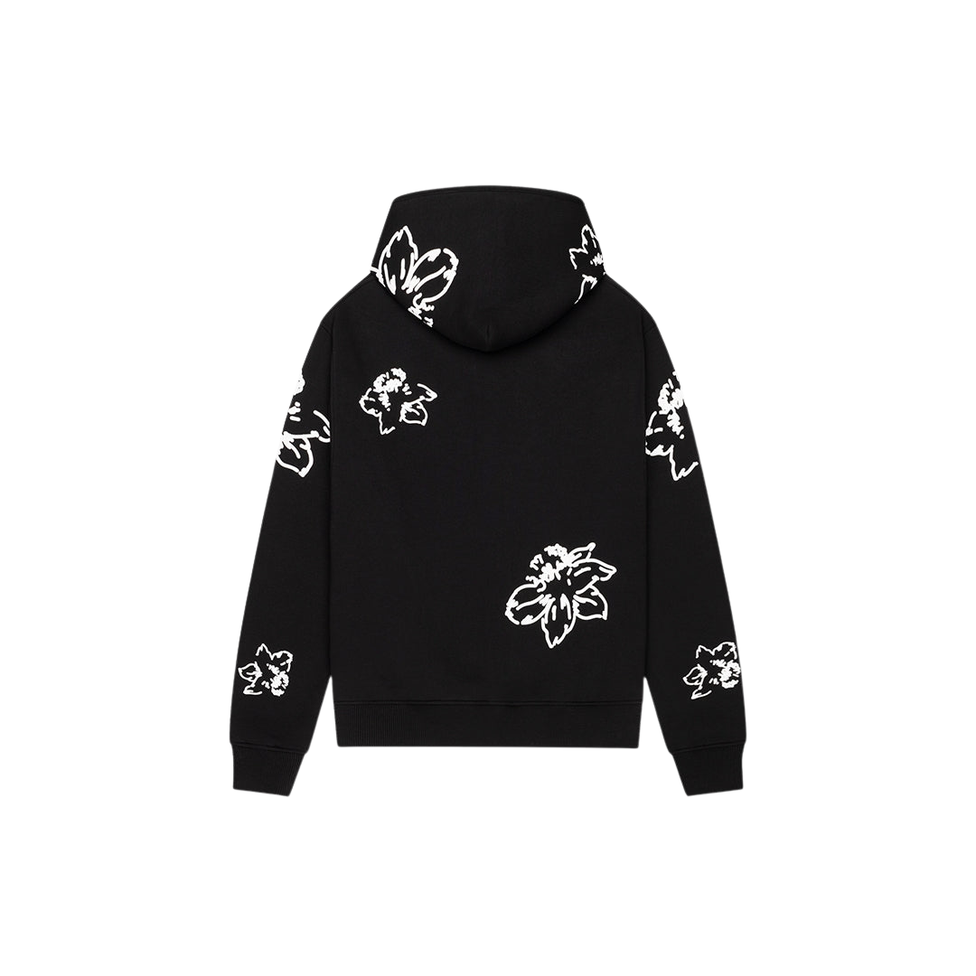 Flower Zip Hoodie - Black