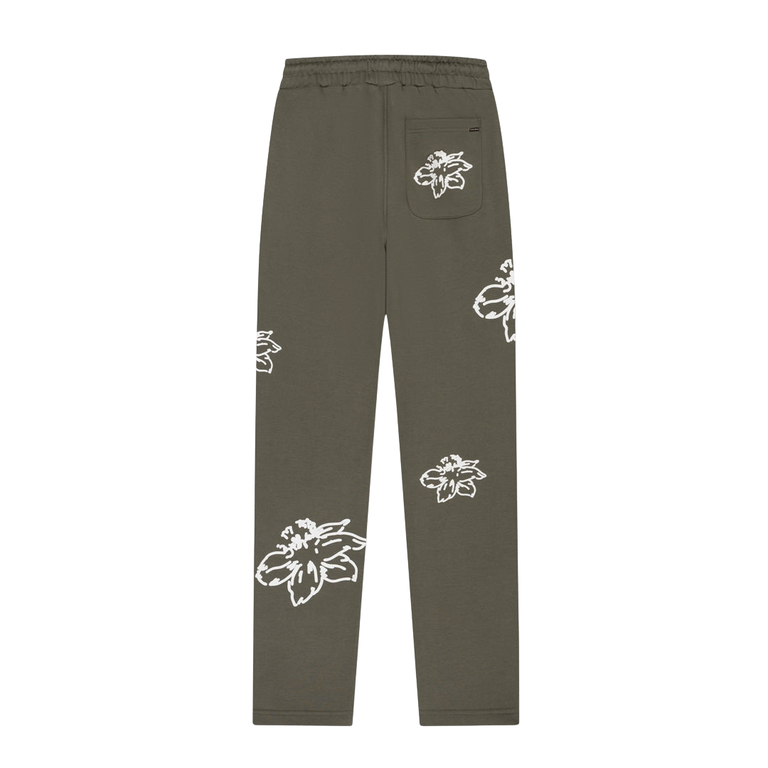 Straight Leg Flower Sweatpants - Dusty Olive