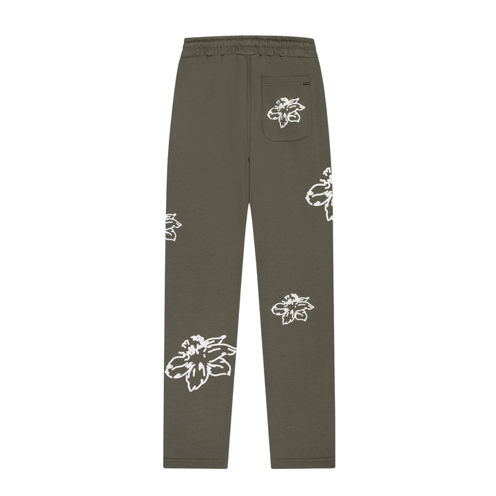 Straight Leg Flower Sweatpants - Dusty Olive