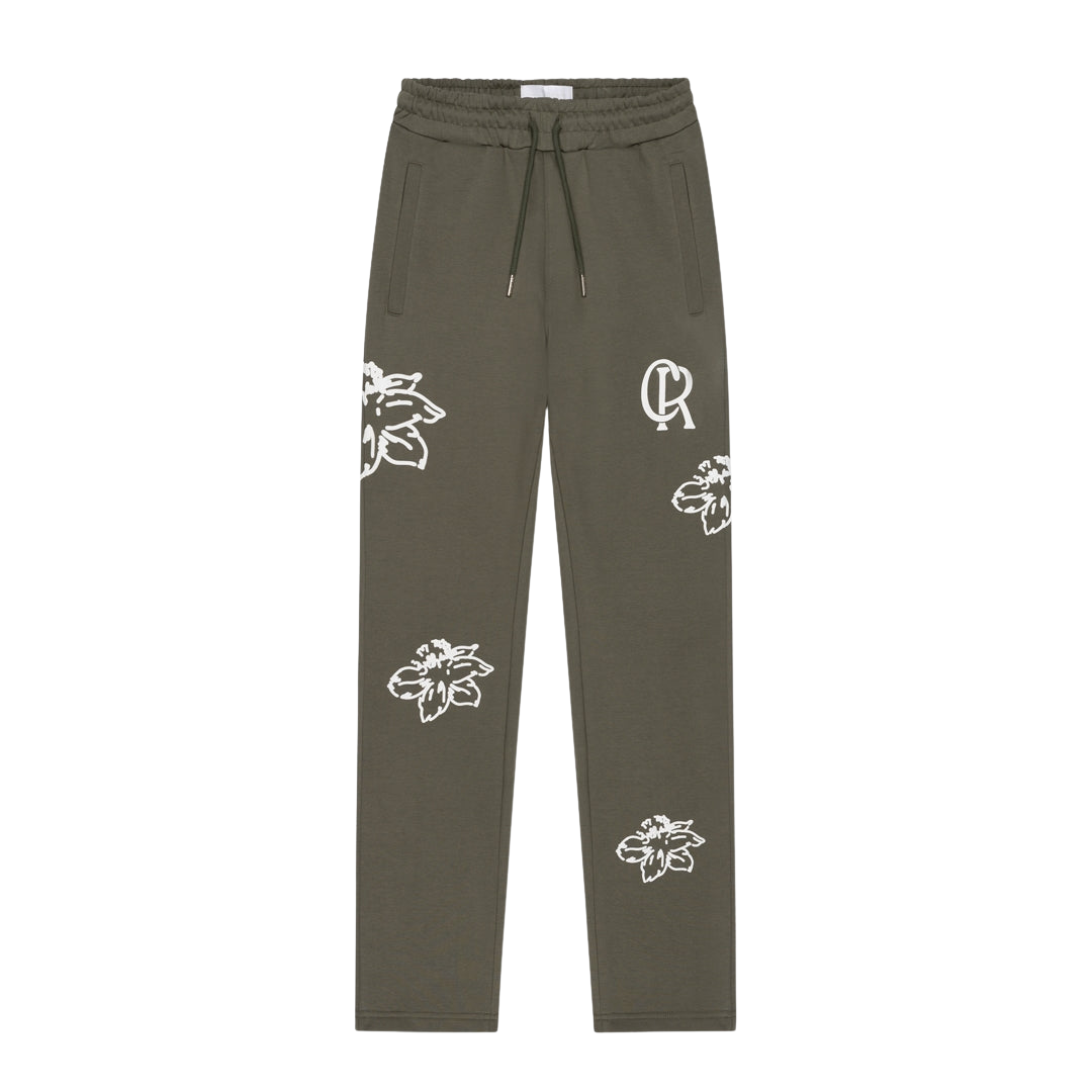 Straight Leg Flower Sweatpants - Dusty Olive