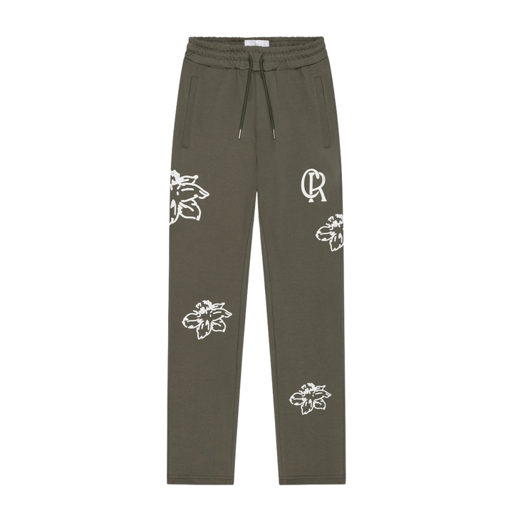 Straight Leg Flower Sweatpants - Dusty Olive