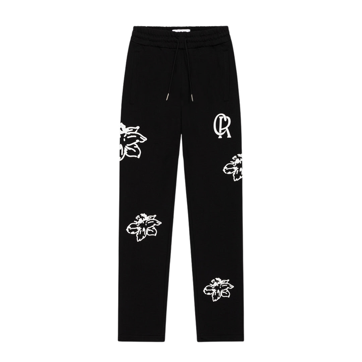 Straight Leg Flower Sweatpants - Black