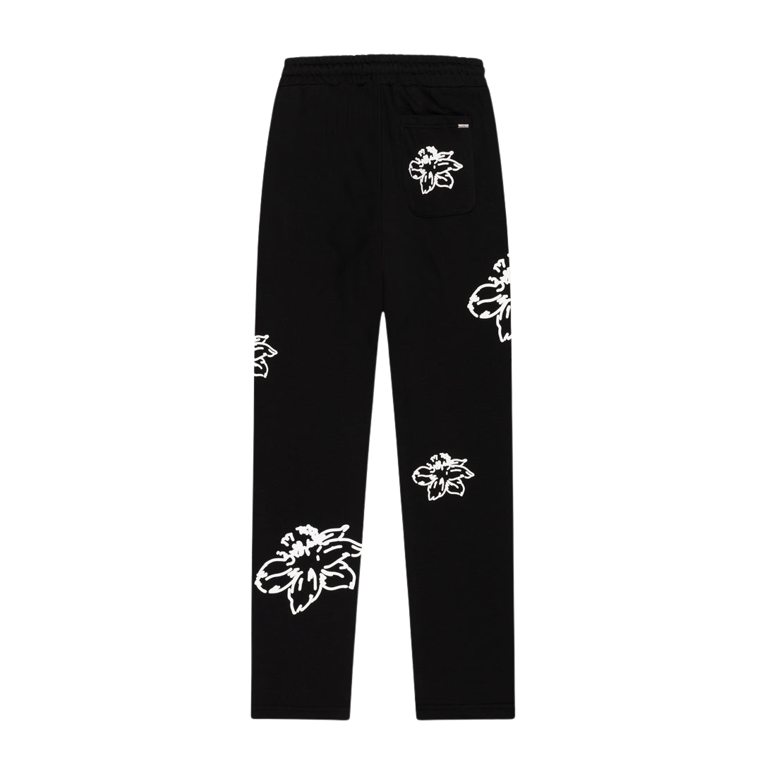 Straight Leg Flower Sweatpants - Black