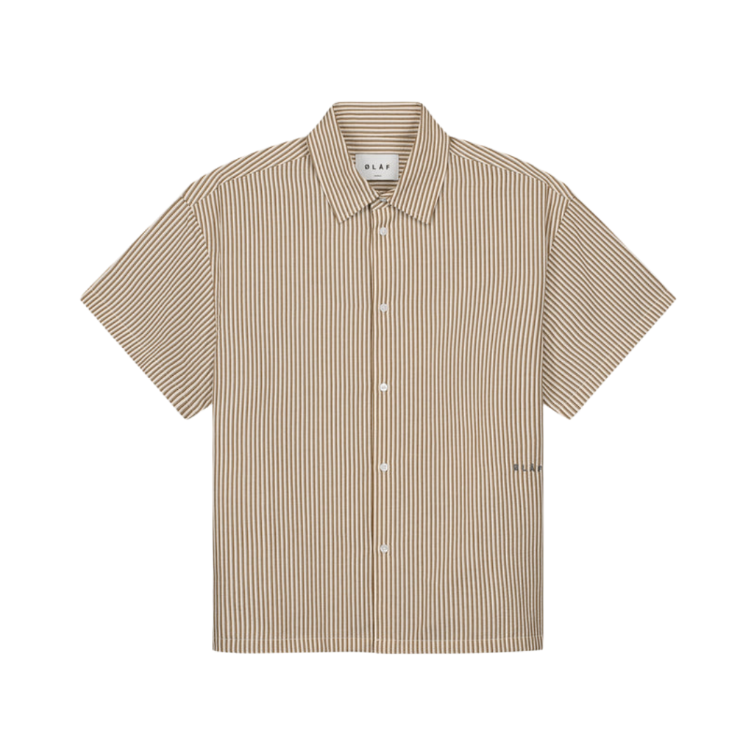 Boxy Seersucker Stripe Shirt SS - Cinnamon Brown