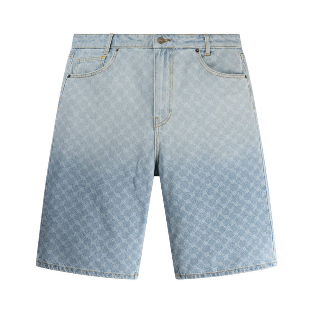 Zella Monogram Denim Shorts - Mid Blue