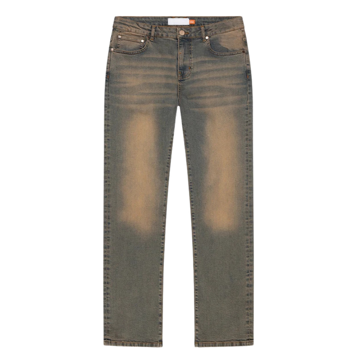 Sand Washed Straight Leg Denim - Light Blue