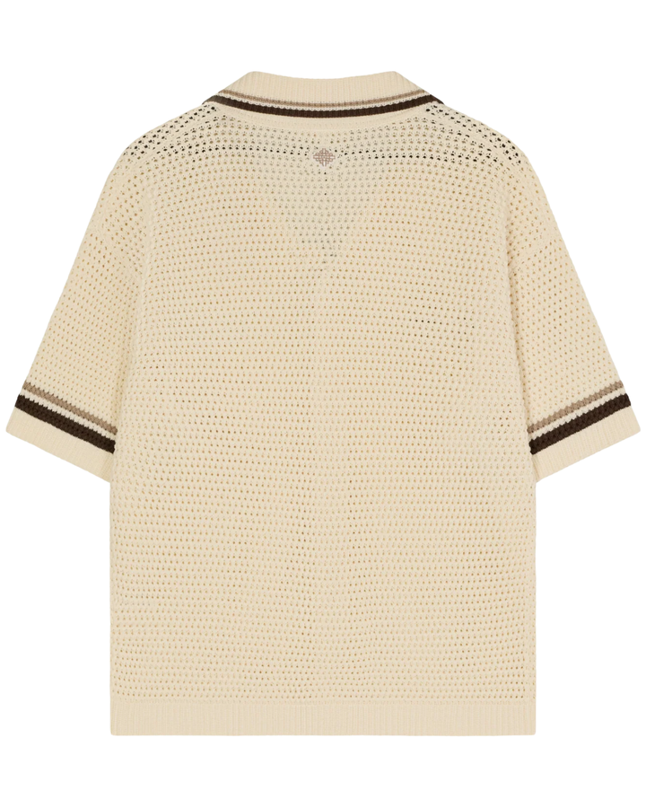 Crochet Knitted Stripe Button Trough Shirt - Off White