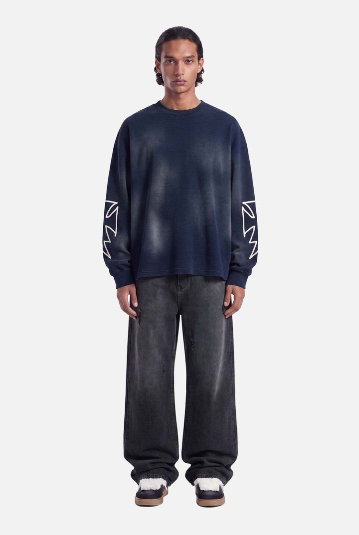 Romiya Waffle Longsleeve | Navy Blue - Early access Don't Waste Culture