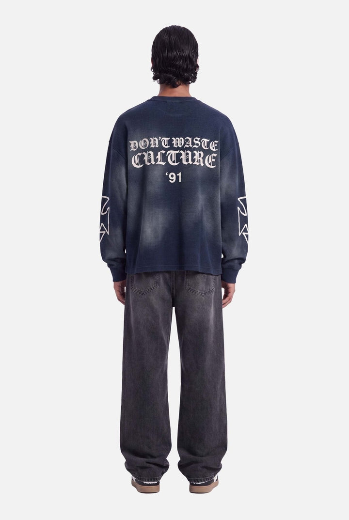 Romiya Waffle Longsleeve | Navy Blue - Early access Don't Waste Culture